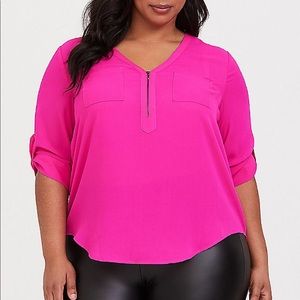 NWOT Neon pink zip front blouse